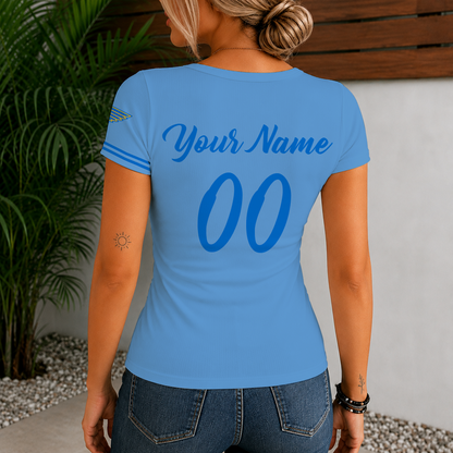 [SUPER SALE] NEW CUSTOMIZED NHL14 SLB ST. LOUIS BLUES WOMEN'S SHORT SLEEVE HENLEY T-SHIRT