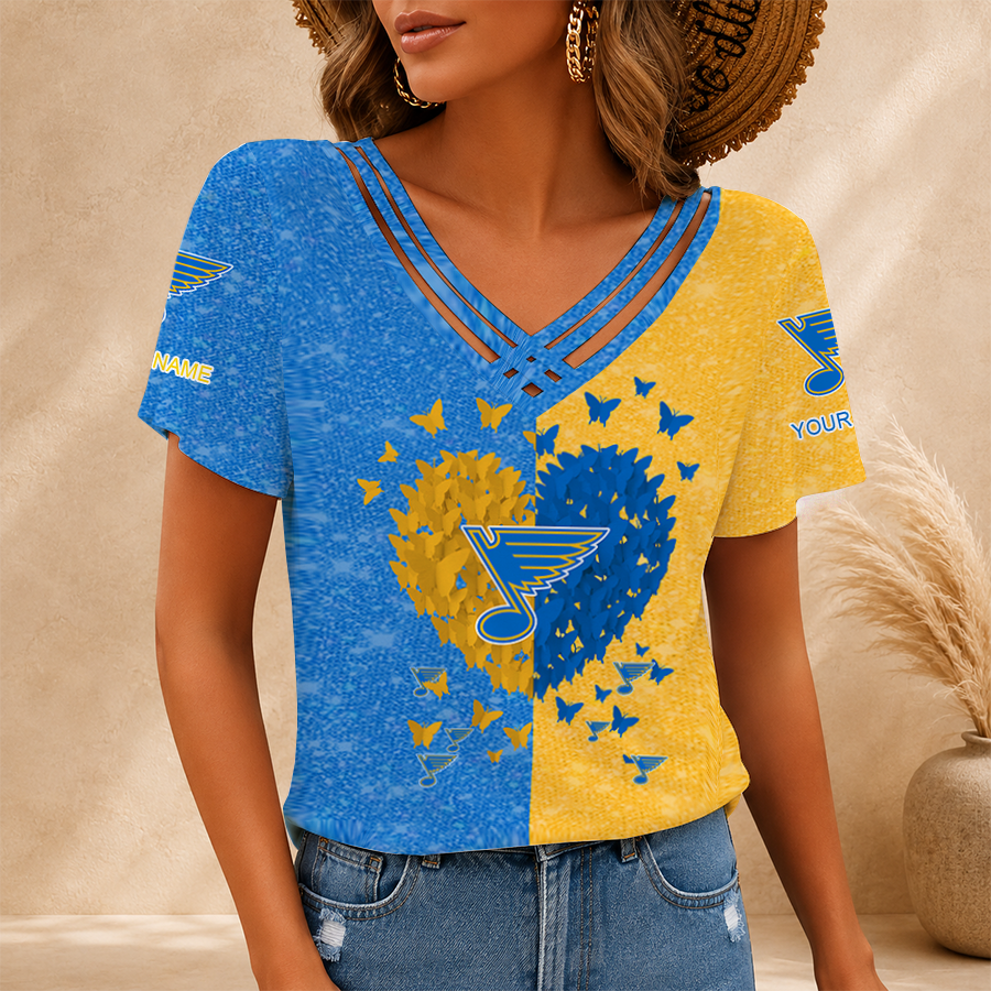 LIMITED EDITION - NEW CUSTOMIZED NHL14 SLB ST. LOUIS BLUES V-NECK SHIRT