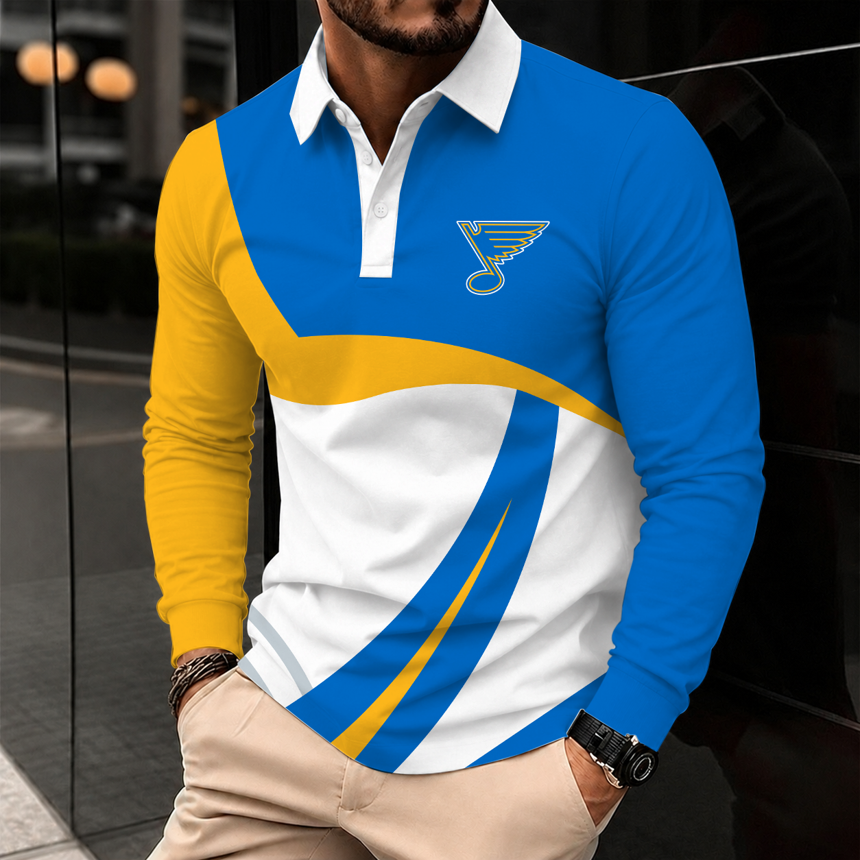 [SUPER SALE] NEW CUSTOMIZED NHL14 SLB ST. LOUIS BLUES MEN LONG SLEEVE POLO