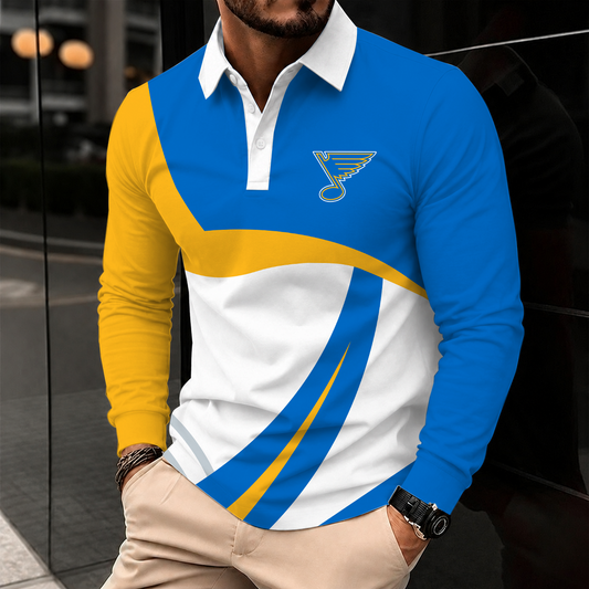 [SUPER SALE] NEW CUSTOMIZED NHL14 SLB ST. LOUIS BLUES MEN LONG SLEEVE POLO