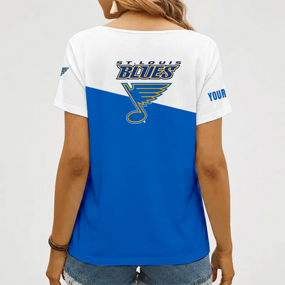 [SUPER SALE] NEW CUSTOMIZED NHL14 SLB ST. LOUIS BLUES V-NECK FEMALE SHIRT