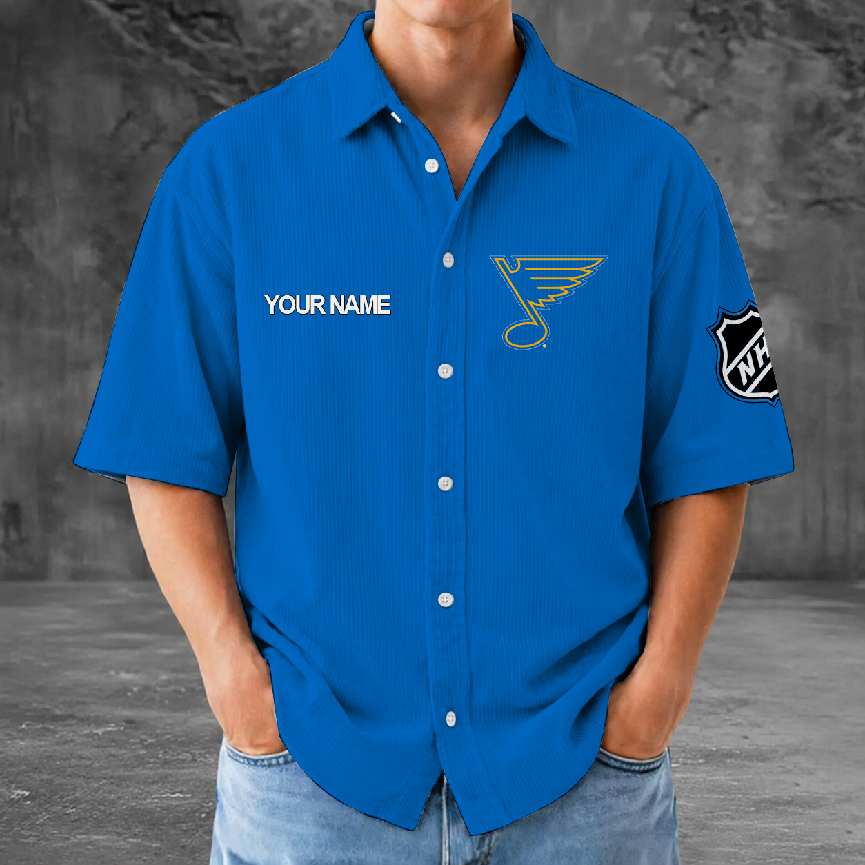 [SUPER SALE] NEW CUSTOMIZED NHL14 SLB ST. LOUIS KHAKIS SEERSUCKER BUTTON SHIRT