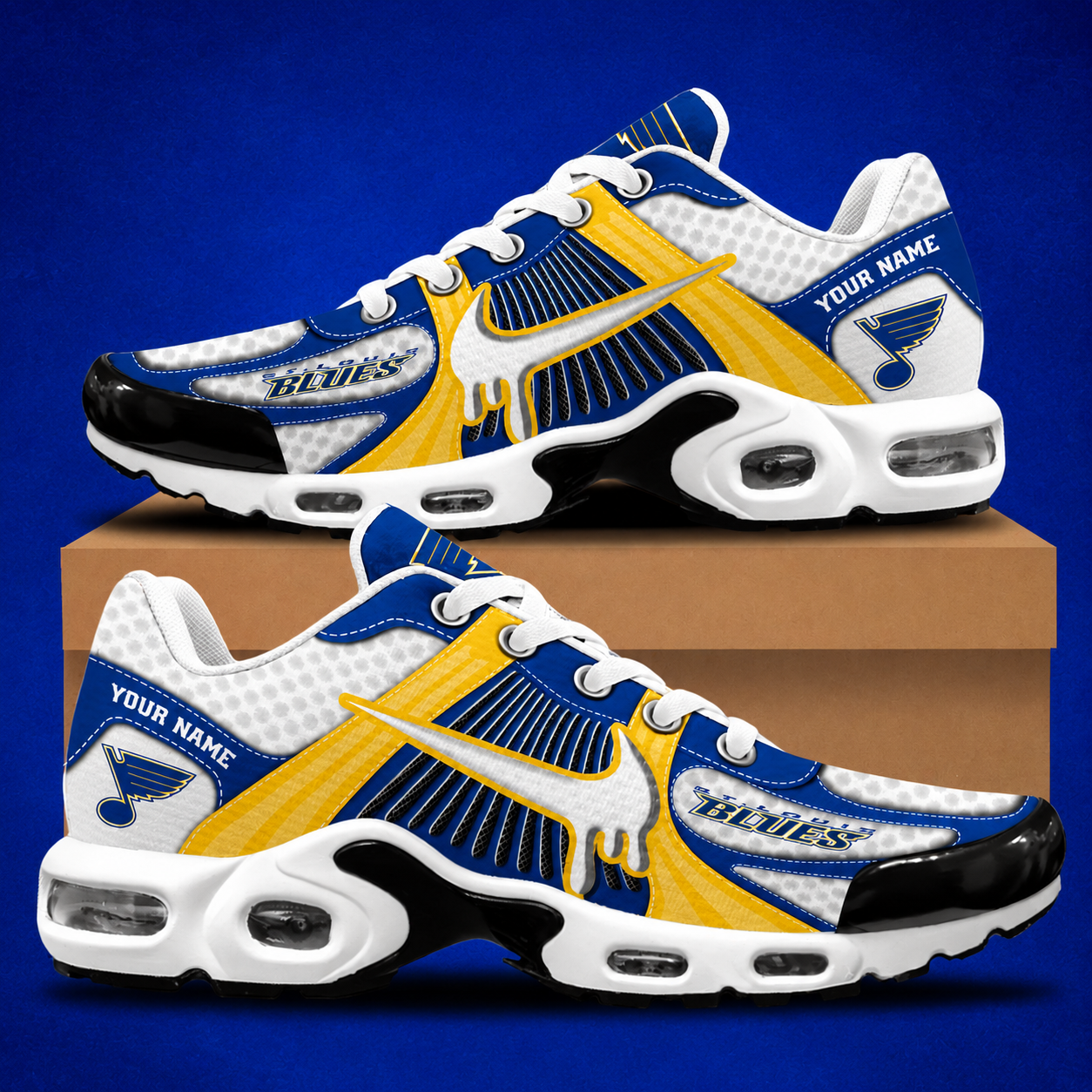 LIMITED EDITION - NEW CUSTOMIZED NHL14 SLB ST. LOUIS BLUES AIR MAX PLUS SNEAKERS