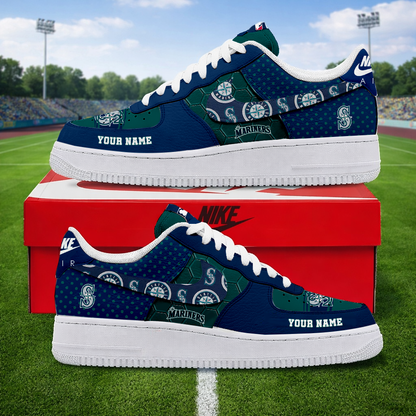 LIMITED EDITION - NEW CUSTOMIZED MLB14 SMS SEATTLE MARINERS AF1 SNEAKERS