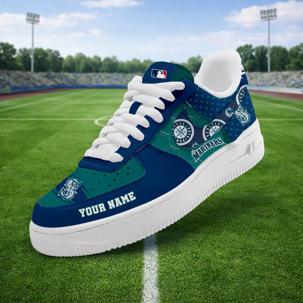 LIMITED EDITION - NEW CUSTOMIZED MLB14 SMS SEATTLE MARINERS AF1 SNEAKERS