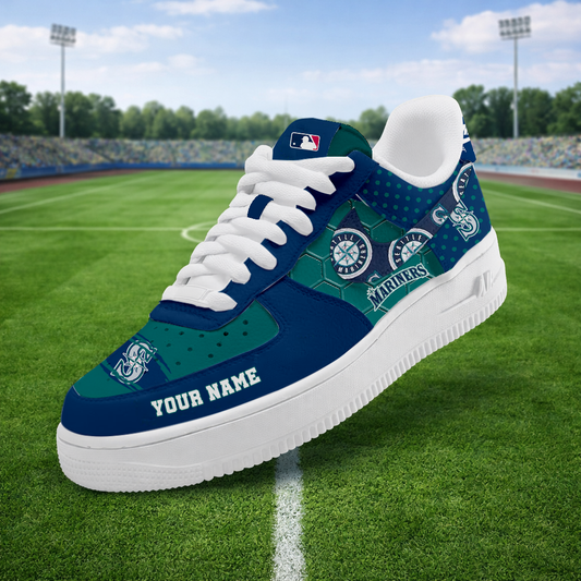 LIMITED EDITION - NEW CUSTOMIZED MLB14 SMS SEATTLE MARINERS AF1 SNEAKERS