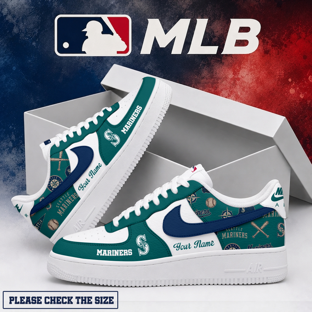 LIMITED EDITION - NEW CUSTOMIZED MLB14 SMS SEATTLE MARINERS AF1 SHOES