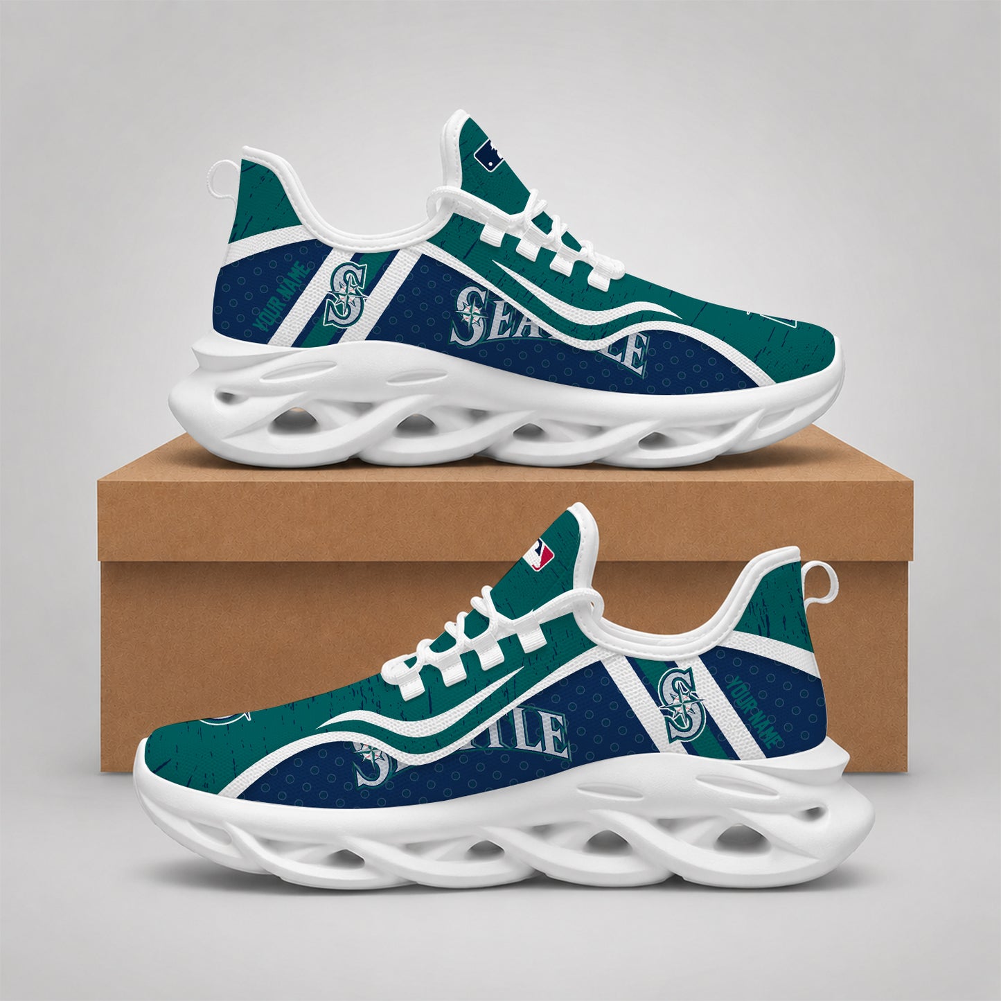 ELITE EDITION - NEW CUSTOMIZED MLB14 SMS SEATTLE MARINERS MAX SOUL SHOES