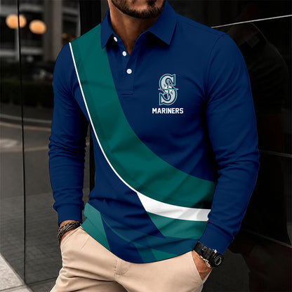[FLASH SALE] NEW CUSTOMIZED MLB14 SMS SEATTLE MARINERS MEN'S LONG SLEEVE POLO