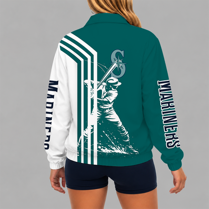 [FLASH SALE] NEW CUSTOMIZED MLB14 SMS SEATTLE MARINERS V-NECK ZIPPER SWEATSHIRT JACKET