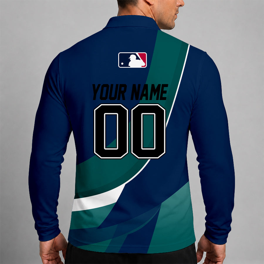 [FLASH SALE] NEW CUSTOMIZED MLB14 SMS SEATTLE MARINERS MEN'S LONG SLEEVE POLO