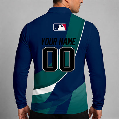 [FLASH SALE] NEW CUSTOMIZED MLB14 SMS SEATTLE MARINERS MEN'S LONG SLEEVE POLO