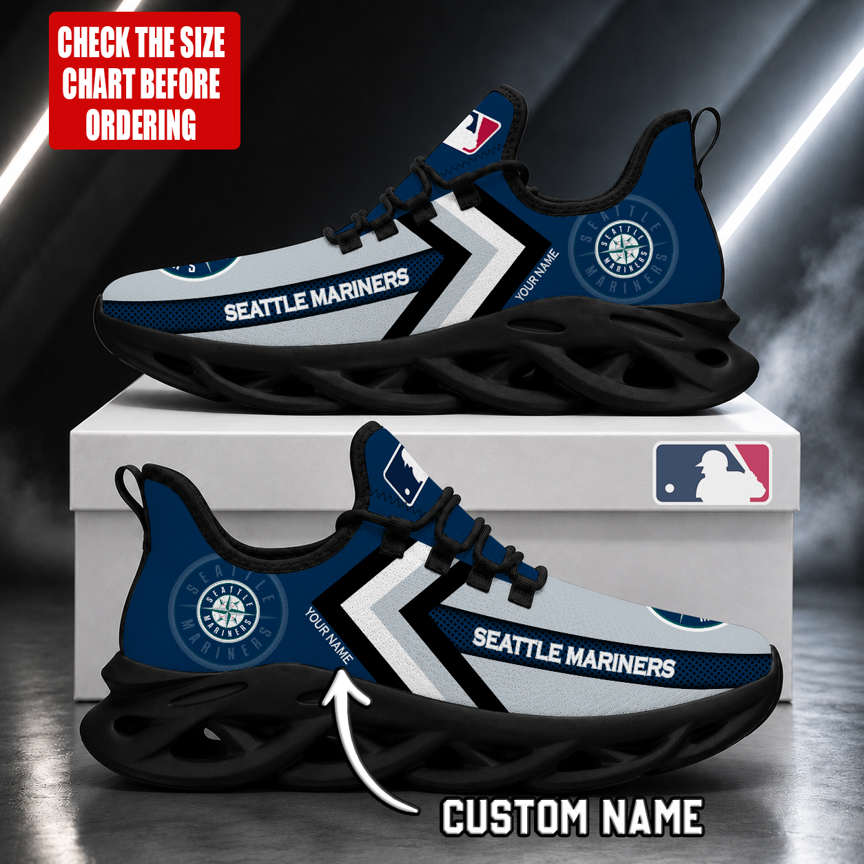 LIMITED EDITION - NEW CUSTOMIZED MLB14 SMS SEATTLE MARINERS MAX SOUL SHOES