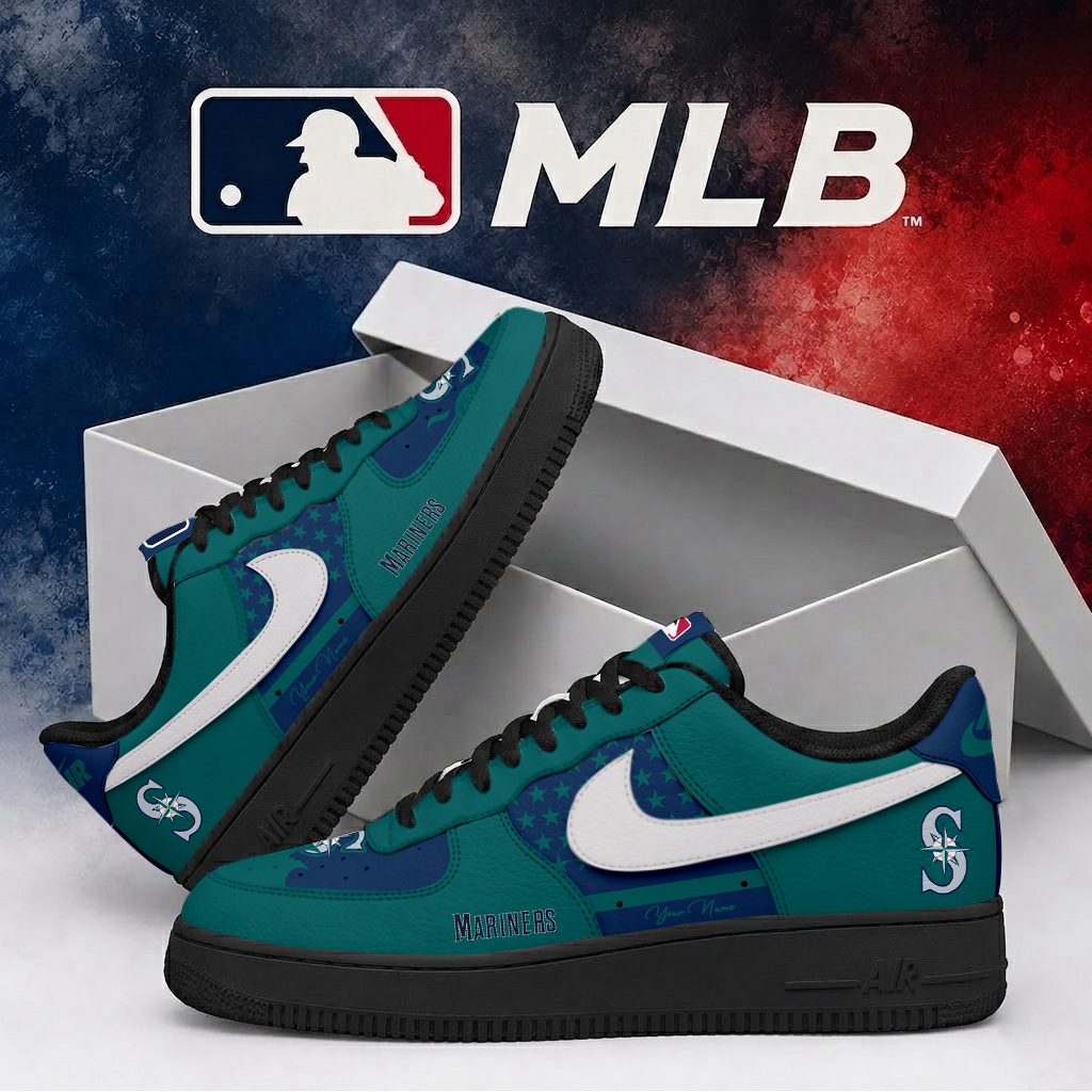 LIMITED EDITION - NEW CUSTOMIZED MLB14 SMS SEATTLE MARINERS AF1 SHOES