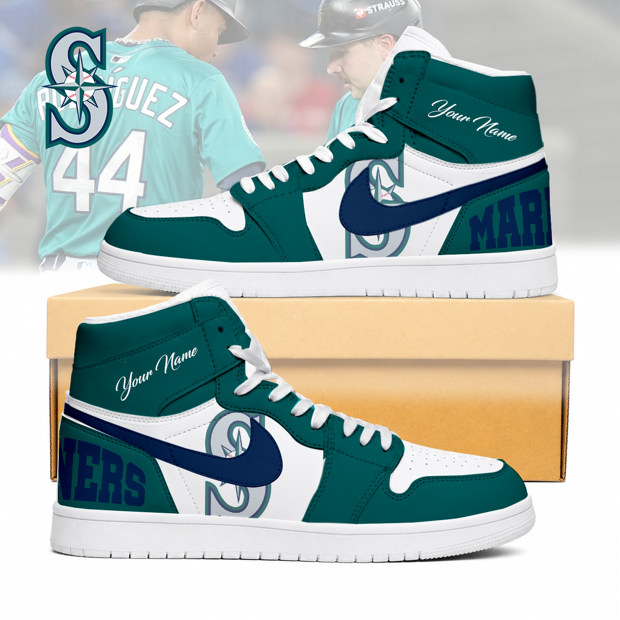 LIMITED EDITION - NEW CUSTOMIZED MLB14 SMS SEATTLE MARINERS AIR JORDAN SNEAKERS
