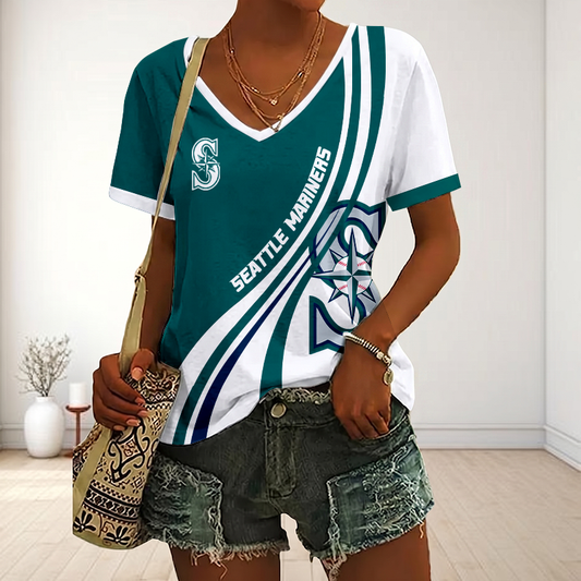 LIMITED EDITION - NEW CUSTOMIZED MLB14 SMS SEATTLE MARINERS V-NECK FEMALE SHIRT