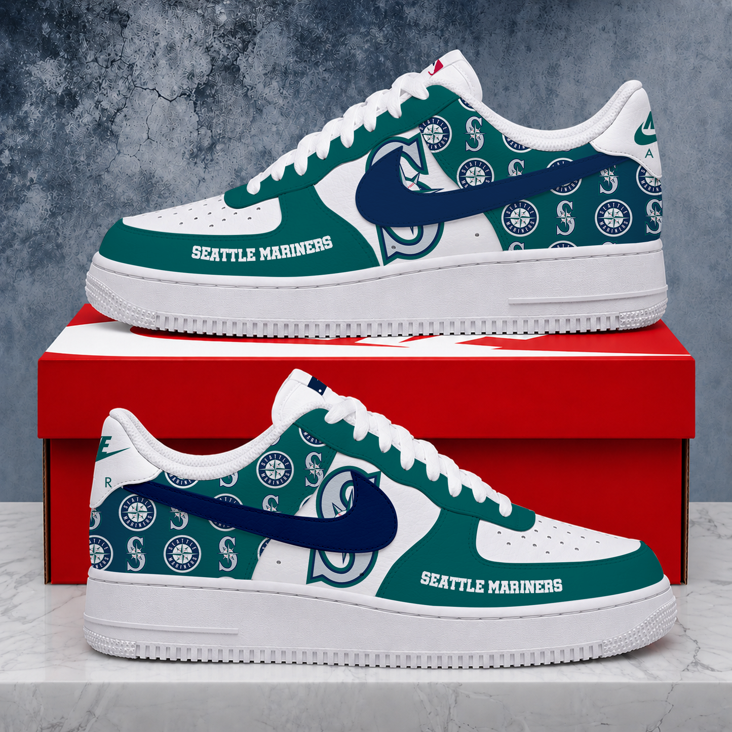 LIMITED EDITION - NEW CUSTOMIZED MLB14 SMS SEATTLE MARINERS AF1 SHOES