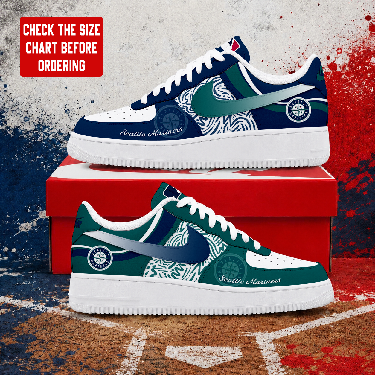 LIMITED EDITION - NEW CUSTOMIZED MLB14 SMS SEATTLE MARINERS AF1 SHOES