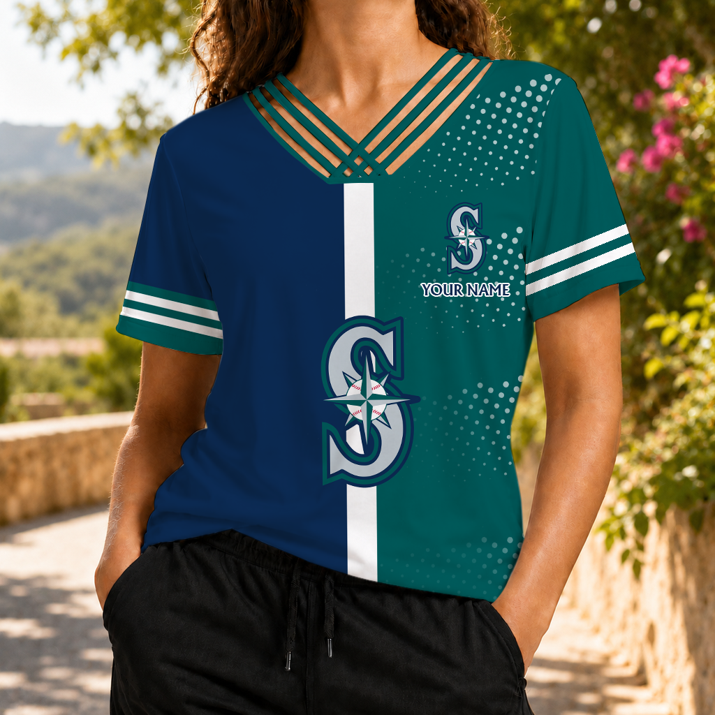 LIMITED EDITION - NEW CUSTOMIZED MLB14 SMS SEATTLE MARINERS V-NECK SHIRT