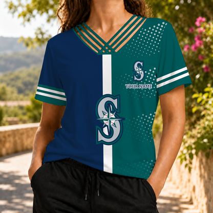 LIMITED EDITION - NEW CUSTOMIZED MLB14 SMS SEATTLE MARINERS V-NECK SHIRT