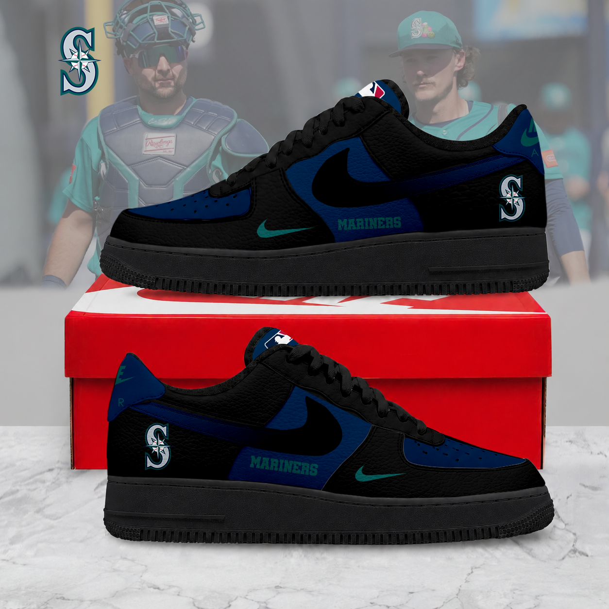 MEGA SALE - NEW CUSTOMIZED MLB14 SMS SEATTLE MARINERS AF1 SHOES