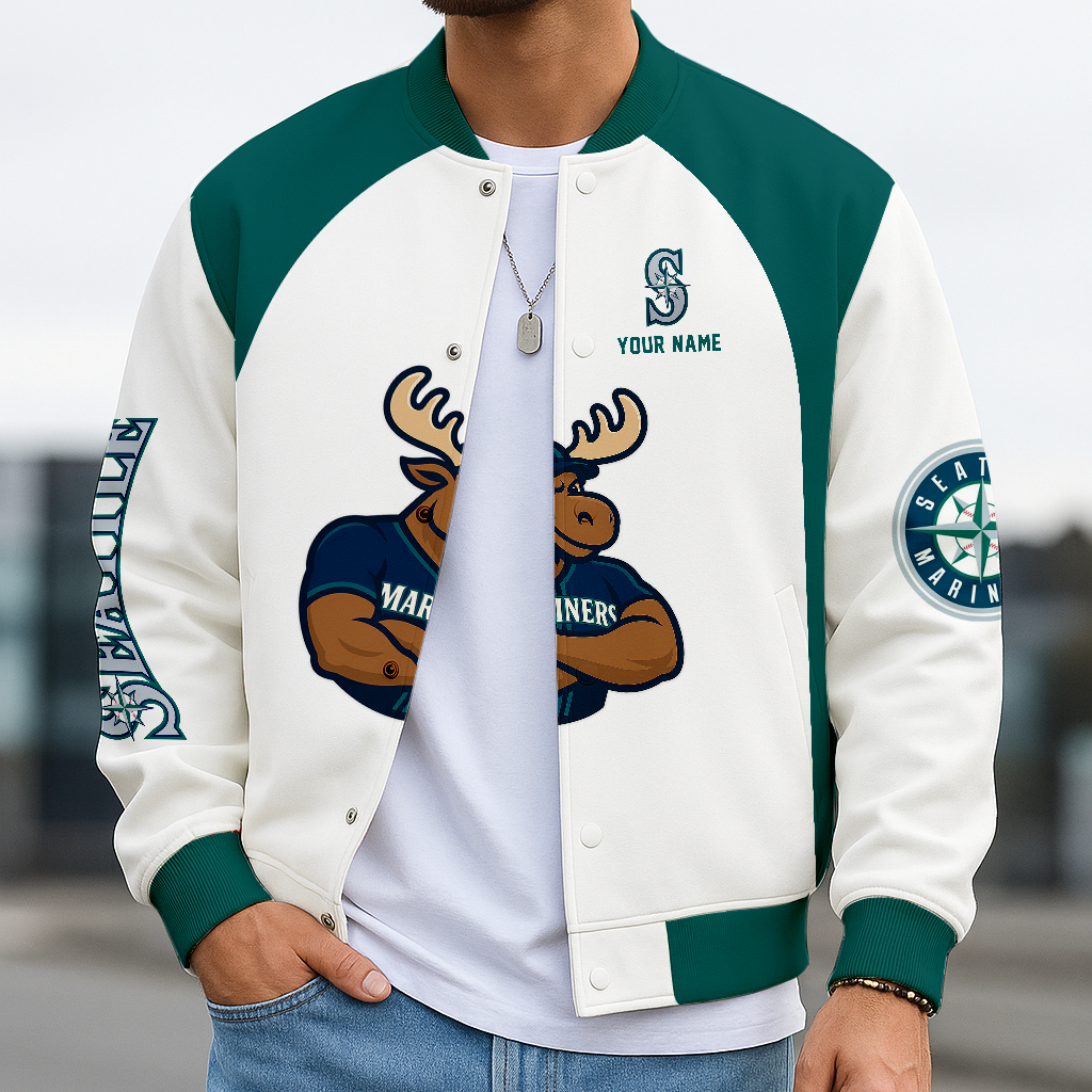 LIMITED EDITION - NEW CUSTOMIZED MLB14 SMS SEATTLE MARINERS BASEBALL JACKET, SATIN VARSITY JACKET