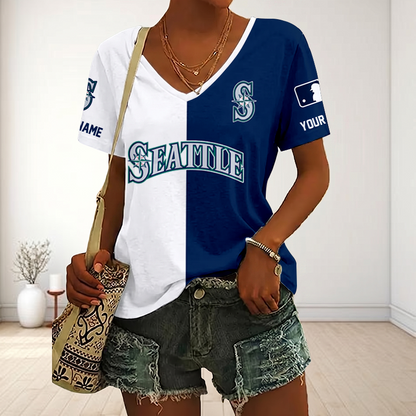 SPECIAL EDITION - NEW CUSTOMIZED MLB14 SMS SEATTLE MARINERS V-NECK FEMALE SHIRT
