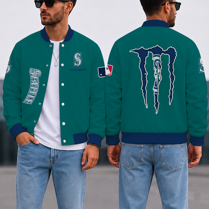 SPECIAL EDITION - NEW CUSTOMIZED MLB14 SMS SEATTLE MARINERS SATIN VARSITY & BASEBALL JACKET