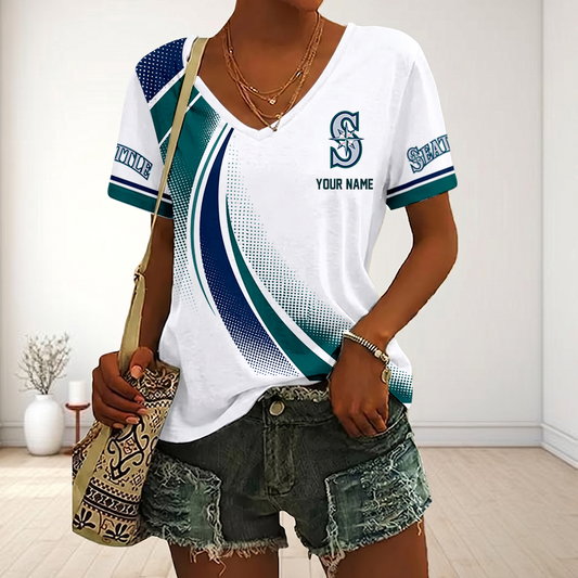 LIMITED EDITION - NEW CUSTOMIZED MLB14 SMS SEATTLE MARINERS V-NECK FEMALE SHIRT
