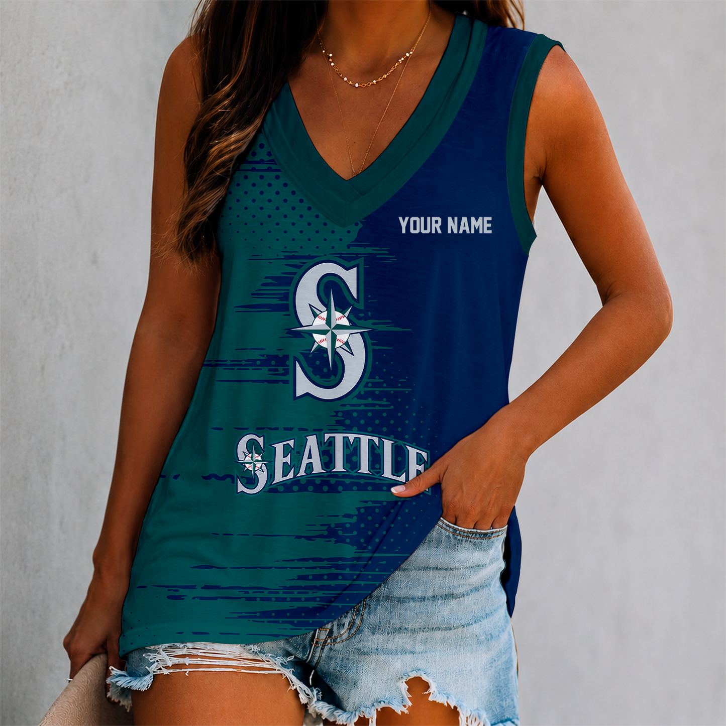 LIMITED EDITION - NEW CUSTOMIZED MLB14 SMS SEATTLE MARINERS WOMEN'S V-NECK TANK TOP