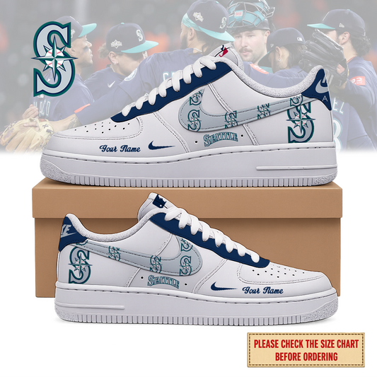 LIMITED EDITION - NEW CUSTOMIZED MLB14 SMS SEATTLE MARINERS AF1 SHOES