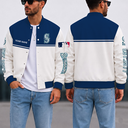 SPECIAL EDITION - NEW CUSTOMIZED MLB14 SMS SEATTLE MARINERS SATIN VARSITY & BASEBALL JACKET