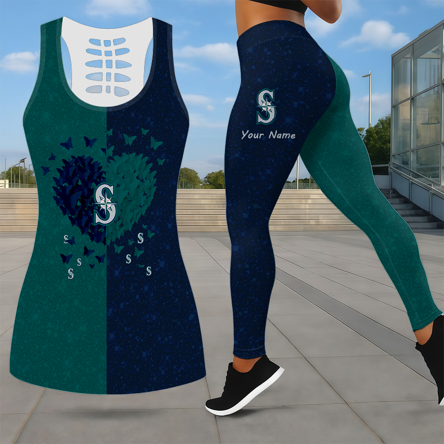 LIMITED EDITION - NEW CUSTOMIZED MLB14 SMS SEATTLE MARINERS LEGGINGS & HOLLOW TANK TOP SET