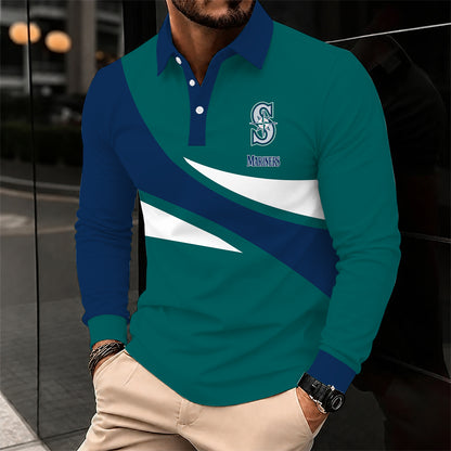 [FLASH SALE] NEW CUSTOMIZED MLB14 SMS SEATTLE MARINERS MEN'S LONG SLEEVE POLO