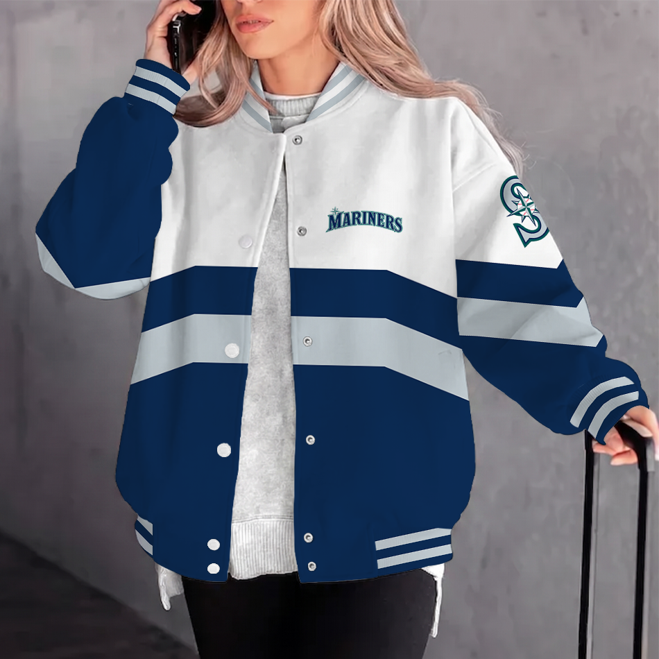 [FLASH SALE] NEW CUSTOMIZED MLB14 SMS SEATTLE MARINERS SATIN VARSITY & BASEBALL JACKET