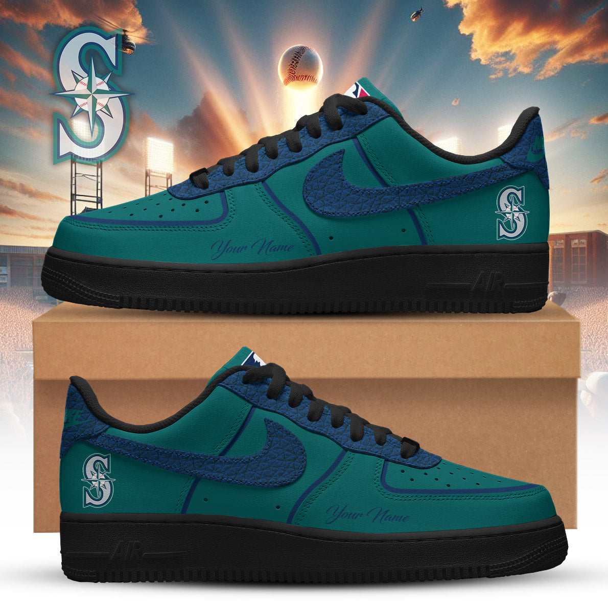 LIMITED EDITION - NEW CUSTOMIZED MLB14 SMS SEATTLE MARINERS AF1 SNEAKERS