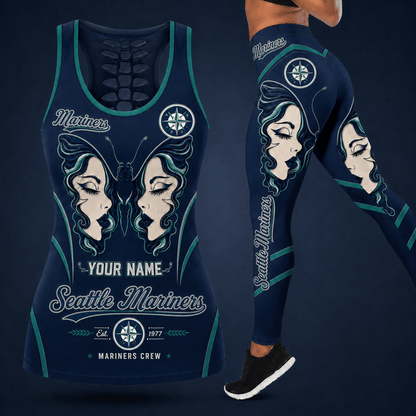 [FLASH SALE] NEW CUSTOMIZED MLB14 SMS SEATTLE MARINERS HOLLOW TANK TOP & LEGGINGS SET