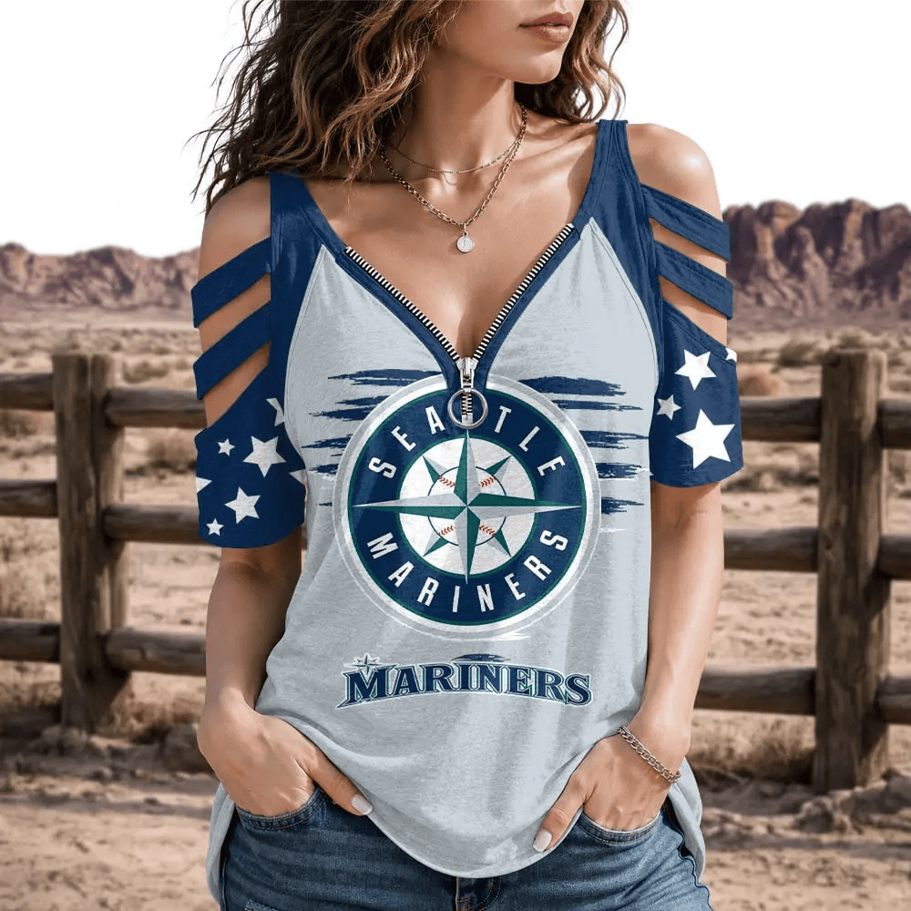[FLASH SALE] NEW CUSTOMIZED MLB14 SMS SEATTLE MARINERS STRAPPY COLD-SHOULDER TOP