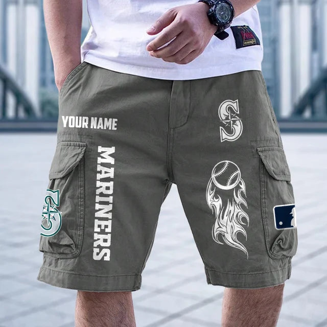 [FLASH SALE] NEW CUSTOMIZED MLB14 SMS SEATTLE MARINERS MEN'S CARGO SHORTS