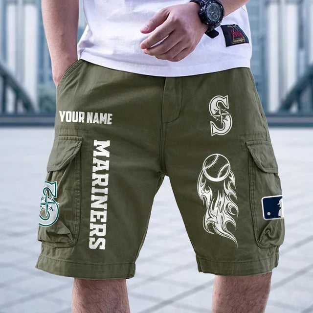 [FLASH SALE] NEW CUSTOMIZED MLB14 SMS SEATTLE MARINERS MEN'S CARGO SHORTS