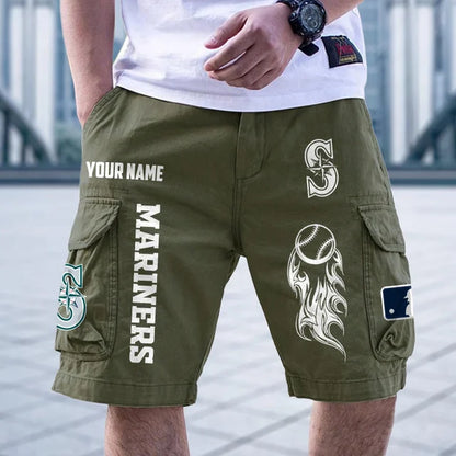 [FLASH SALE] NEW CUSTOMIZED MLB14 SMS SEATTLE MARINERS MEN'S CARGO SHORTS