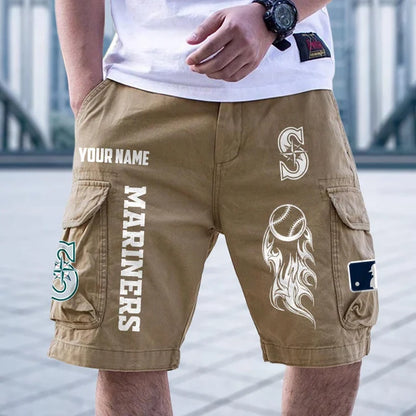 [FLASH SALE] NEW CUSTOMIZED MLB14 SMS SEATTLE MARINERS MEN'S CARGO SHORTS