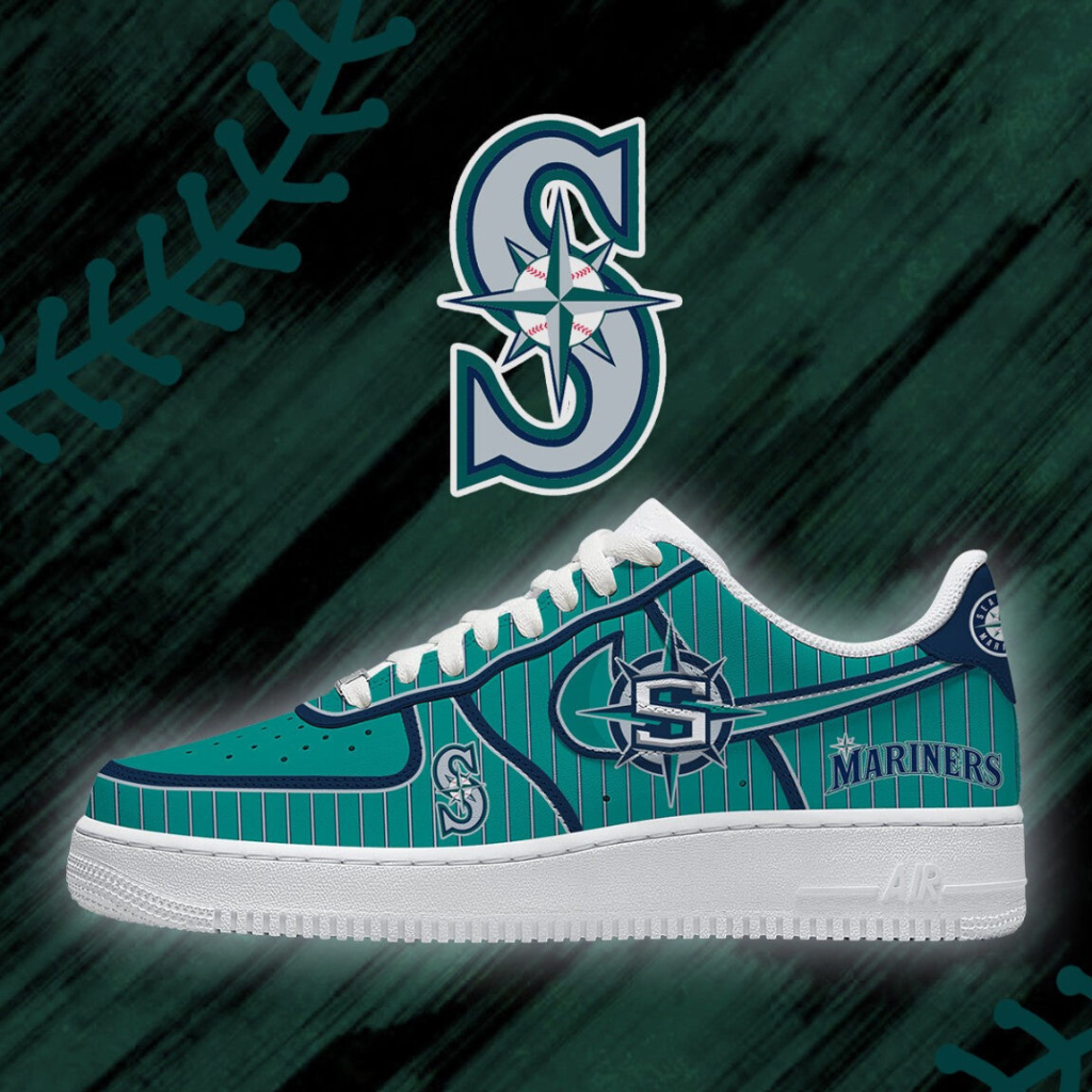 LIMITED EDITION - NEW CUSTOMIZED MLB14 SMS SEATTLE MARINERS AF1 SHOES