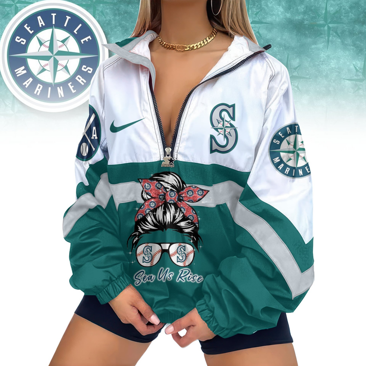 LIMITED EDITION - NEW CUSTOMIZED MLB14 SMS SEATTLE MARINERS V-NECK ZIPPER SWEATSHIRT JACKET