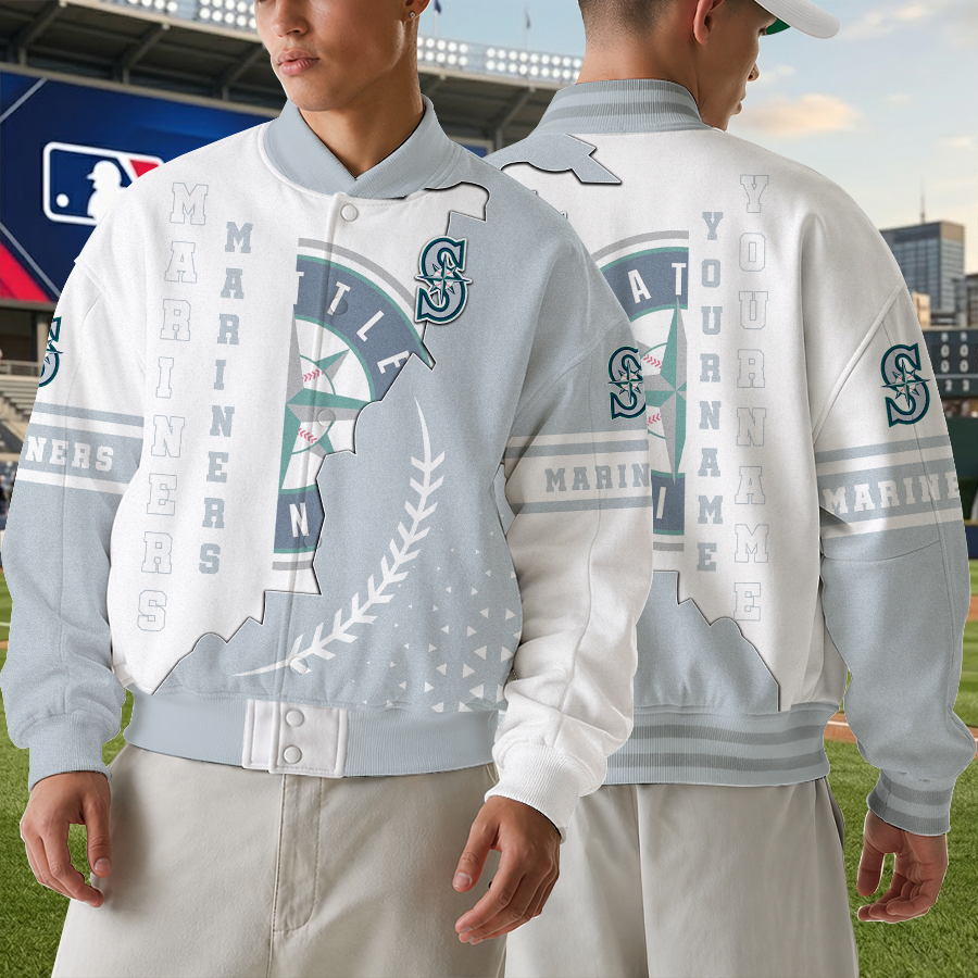 LIMITED EDITION - NEW CUSTOMIZED MLB14 SMS SEATTLE MARINERS SATIN VARSITY & BASEBALL JACKET