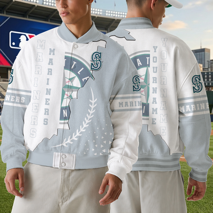 LIMITED EDITION - NEW CUSTOMIZED MLB14 SMS SEATTLE MARINERS SATIN VARSITY & BASEBALL JACKET