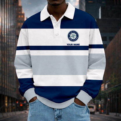 LIMITED EDITION - NEW CUSTOMIZED MLB14 SMS SEATTLE MARINERS MEN LONG SLEEVE POLO
