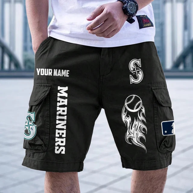 [FLASH SALE] NEW CUSTOMIZED MLB14 SMS SEATTLE MARINERS MEN'S CARGO SHORTS