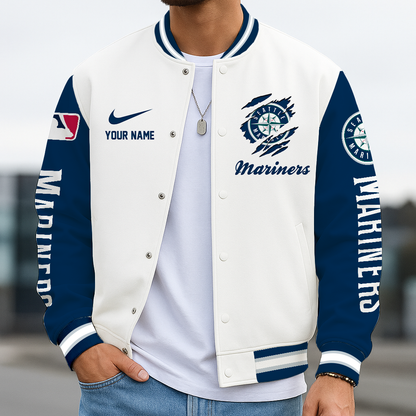 LIMITED EDITION - NEW CUSTOMIZED MLB14 SMS SEATTLE MARINERS BASEBALL JACKET, SATIN VARSITY JACKET