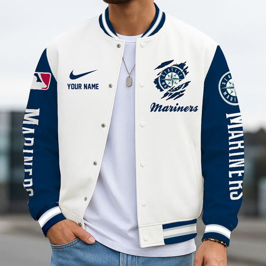 LIMITED EDITION - NEW CUSTOMIZED MLB14 SMS SEATTLE MARINERS BASEBALL JACKET, SATIN VARSITY JACKET